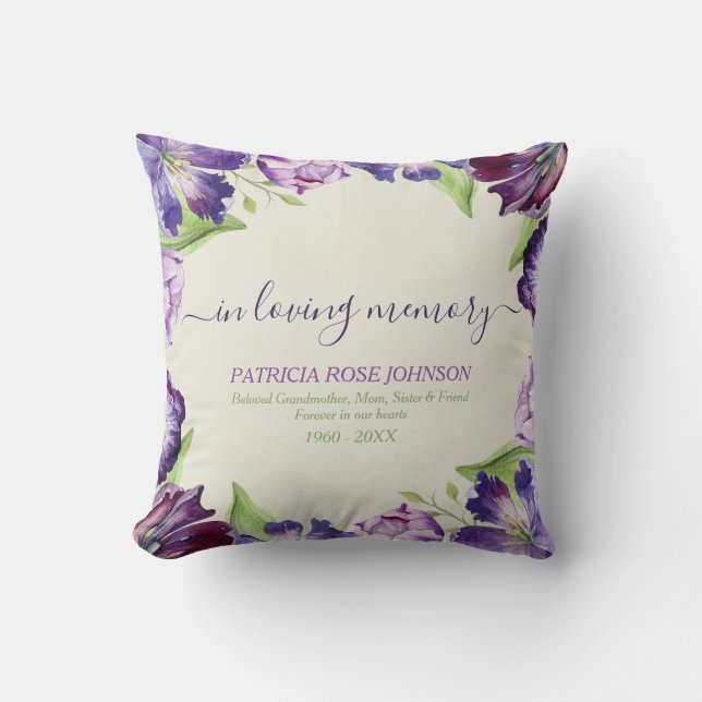 In Loving Memory Floral Tulips Photo Tribute Cushion (Front)