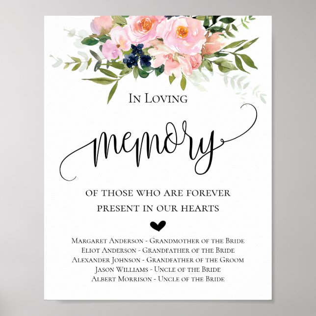 In Loving Memory Floral Wedding Sign (Front)