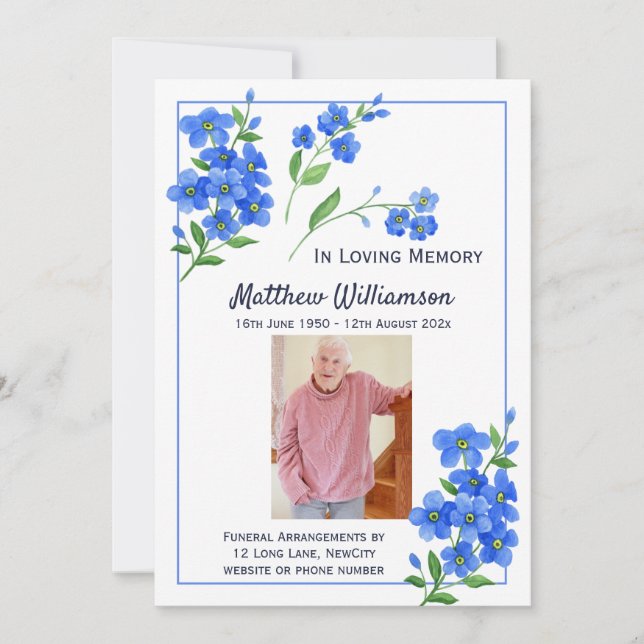 In Loving Memory Forget Me Not Funeral Card (Front)
