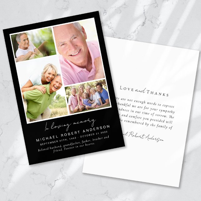 In Loving Memory Four Photo Collage Funeral Thank You Card (Creator Uploaded)