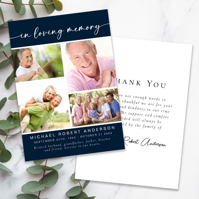 In Loving Memory Four Photo Collage Funeral Thank You Card (Creator Uploaded)