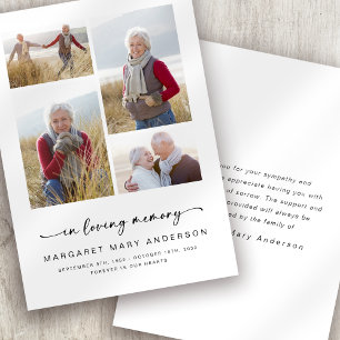 In Loving Memory Four Photos Funeral Sympathy Thank You Card