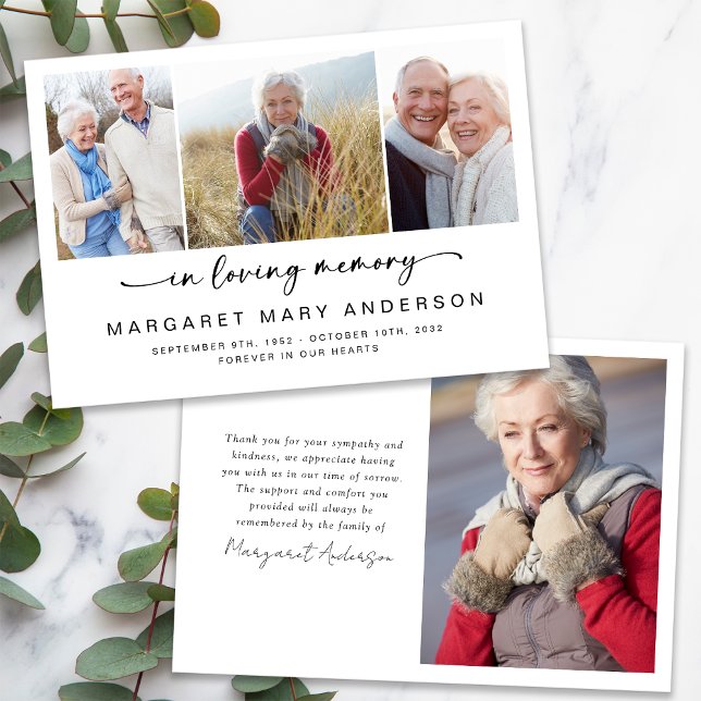 In Loving Memory Four Photos Funeral Sympathy Thank You Card (Creator Uploaded)