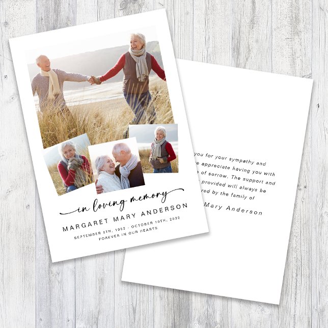 In Loving Memory Four Photos Funeral Sympathy Thank You Card (Creator Uploaded)