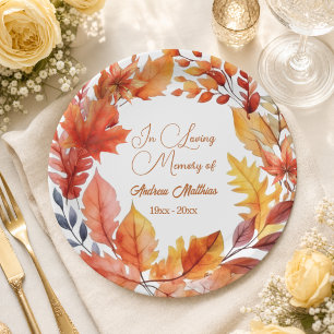 In Loving Memory Funeral Fall Floral Paper Plate