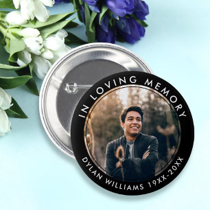 In Loving Memory Funeral Memorial Photo Black 6 Cm Round Badge
