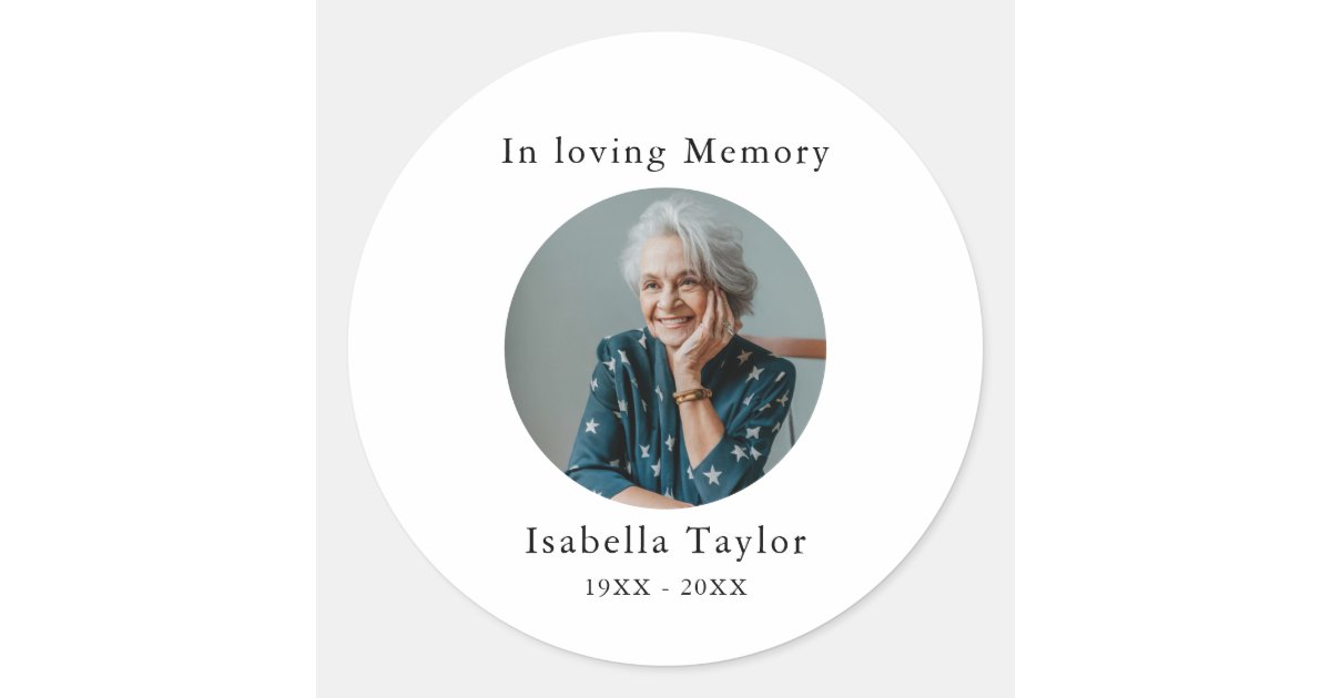 Funeral Sticker Cd R File In Loving Memory Funeral Memorial Photo Classic Round Sticker | Zazzle
