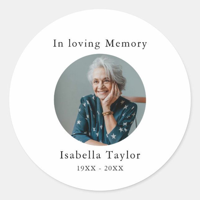 In Loving Memory Funeral Memorial Photo Classic Round Sticker (Front)
