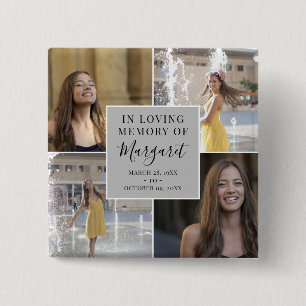 In Loving Memory Funeral Memorial Photo Collage 15 Cm Square Badge