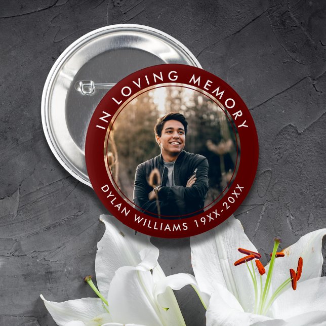 In Loving Memory Funeral Memorial Photo Red 6 Cm Round Badge (Creator Uploaded)
