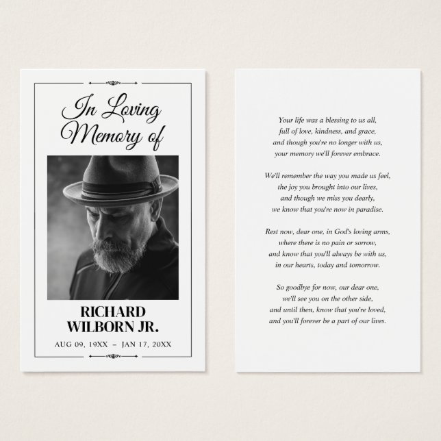 In Loving Memory Funeral Memorial Prayer Card (Front & Back)