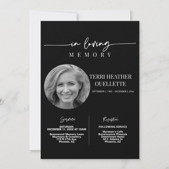 In Loving Memory Funeral Memorial Service Black Invitation (Front)