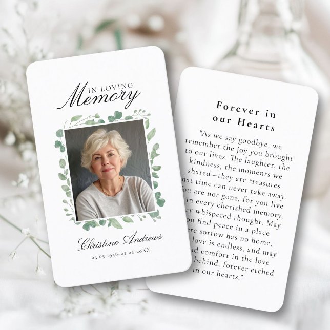 "In Loving Memory" Funeral Photo Prayer  Business Card ("In Loving Memory" Funeral Photo Prayer White Business Card)
