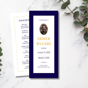 In Loving Memory Funeral Photo Program Navy Gold  Invitation