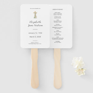 In Loving Memory Funeral Program Floral Cross  Hand Fan