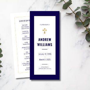 In Loving Memory Funeral Program Navy & Gold  Invitation
