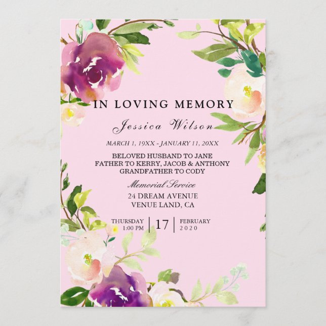 In loving memory funeral service inviation programme (Front)