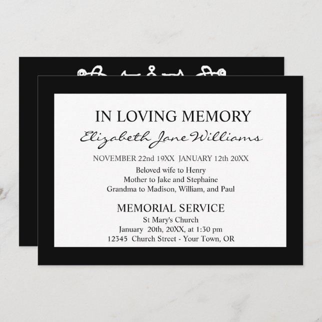 In Loving Memory | Funeral  | Simple Black Boarder Invitation (Front/Back)