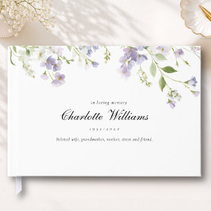"In Loving Memory" Funeral White Lavender Guest Book