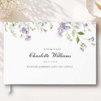 "In Loving Memory" Funeral White Lavender Guest Book