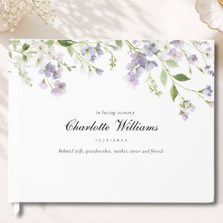 "In Loving Memory" Funeral White Lavender Guest Book
