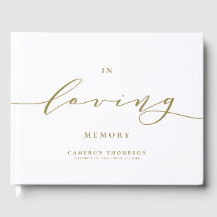 In Loving Memory Gold Dainty Script Funeral Guest Book