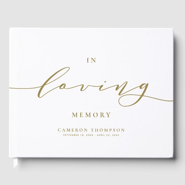 In Loving Memory Gold Dainty Script Funeral Guest Book (Front)