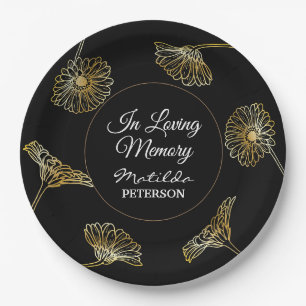 In Loving Memory Gold Flowers Funeral Paper Plate