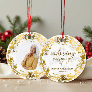 In Loving Memory Gold Foil Photo Memorial Ceramic Tree Decoration