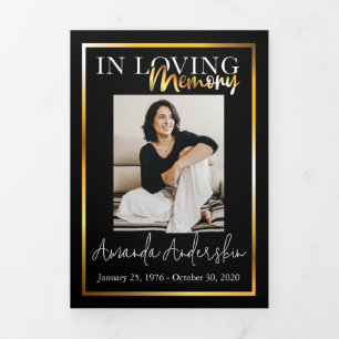 In Loving Memory Gold Frame Black Tri-Fold Programme