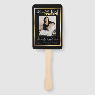 In Loving Memory Gold Funeral Memorial Photo Hand Fan