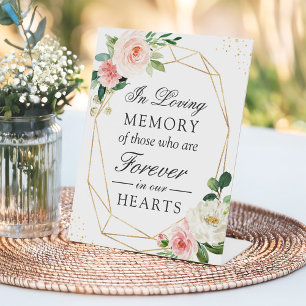 In Loving Memory Gold Geometric Blush Floral Pedestal Sign