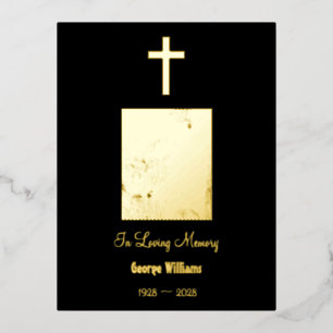 In Loving Memory Golden Cross Death Anniversary Foil Holiday Postcard
