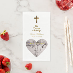 In Loving Memory Golden Cross Heart Shape Photo Pa Napkin