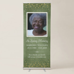 In Loving Memory Green Gold Custom Message & Photo Retractable Banner