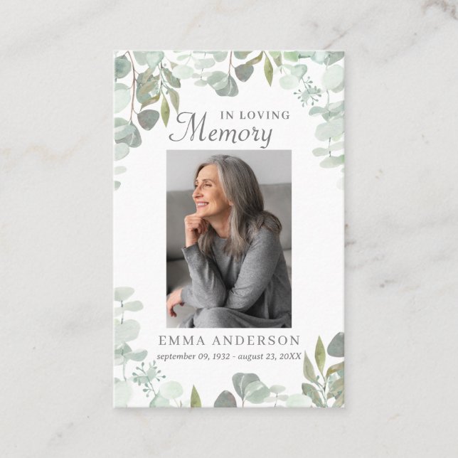 In Loving Memory | Green Photo Funeral Prayer Card (Front)