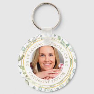 In Loving Memory Greenery Floral Photo Key Ring