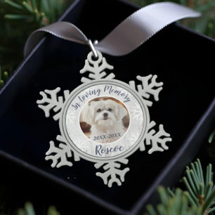 In Loving Memory Grey Wood Pet Memorial Photo Snowflake Pewter Christmas Ornament