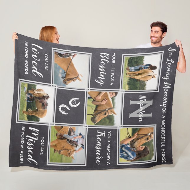 In Loving Memory Horse Pet Memorial Photo Collage Fleece Blanket (In Situ)