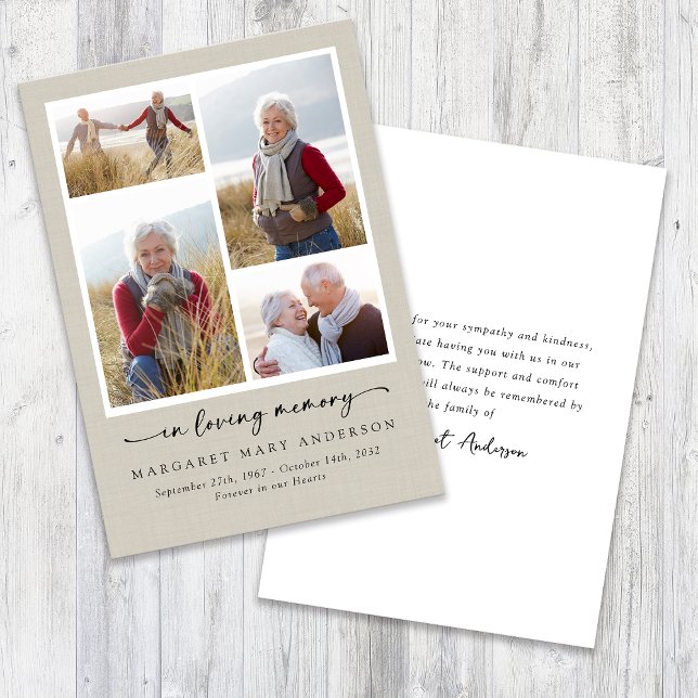 In Loving Memory Linen Photos Funeral Sympathy Thank You Card (Creator Uploaded)