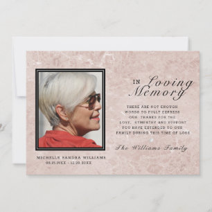 In loving memory   Marble Pink Memorial Photo Card