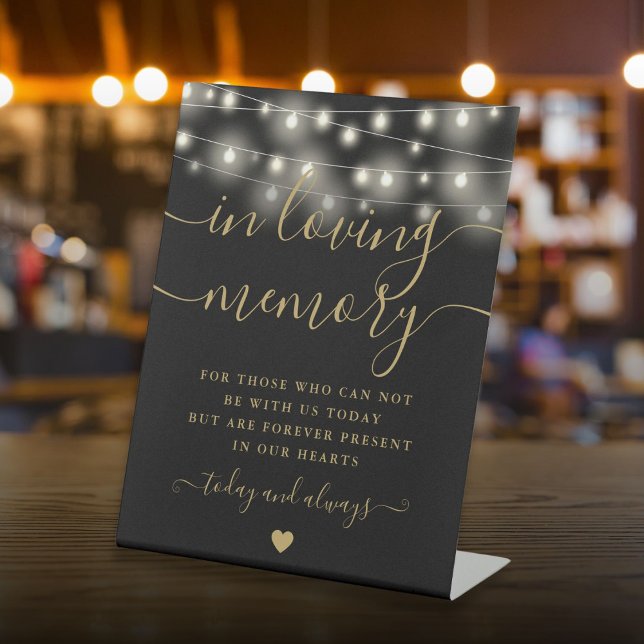 In Loving Memory Memorial Black Gold String Light Pedestal Sign (In Loving Memory Memorial Black Gold String Light Pedestal Sign)