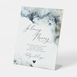 In Loving Memory Memorial Blue Beach Gold Wedding Pedestal Sign