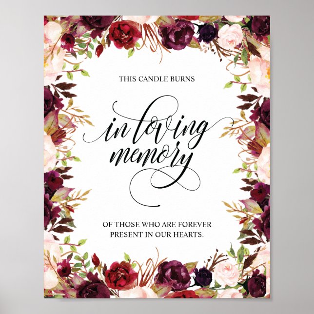 In Loving Memory Memorial Candle Burns Sign (Front)