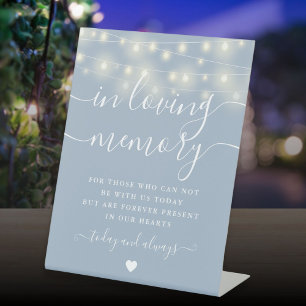 In Loving Memory Memorial Dusty Blue String Lights Pedestal Sign