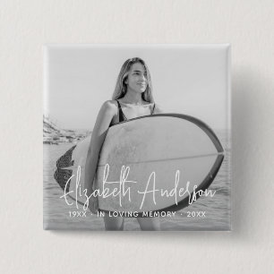 In Loving Memory Memorial Funeral Modern Photo 15 Cm Square Badge