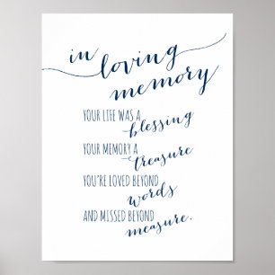 In loving memory memorial, funeral, Navy Blue Poster