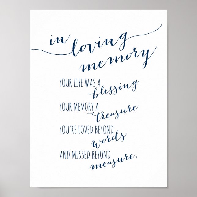 In loving memory memorial, funeral, Navy Blue Poster (Front)
