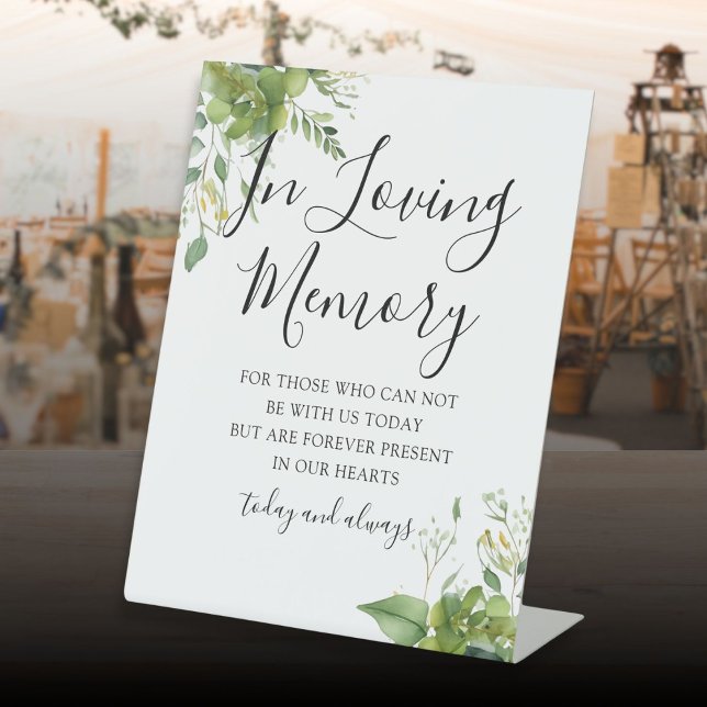 In Loving Memory Memorial Greenery Floral Wedding Pedestal Sign (In Loving Memory Memorial Greenery Floral Wedding Pedestal Sign)