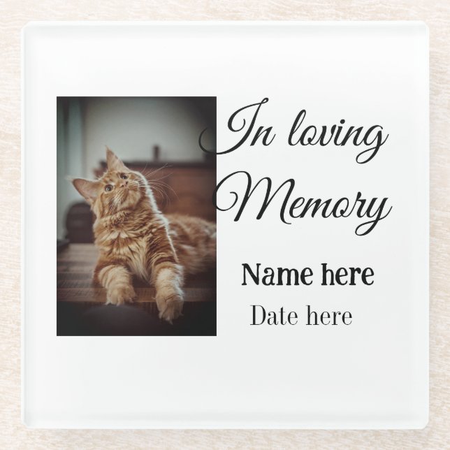 In loving memory memorial keepsake add pet name glass coaster (Front)